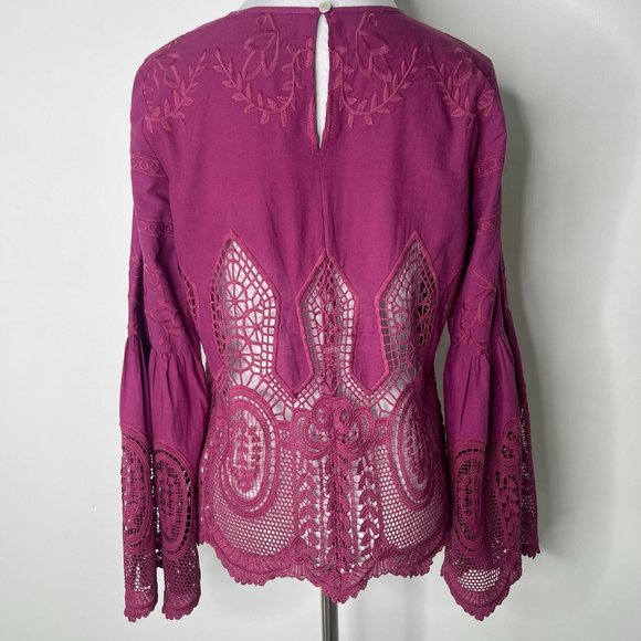 NWT Anthropologie by Chloe Oliver Women's Purple Bell-Sleeve Lace Blouse Size XS - Picture 12 of 12